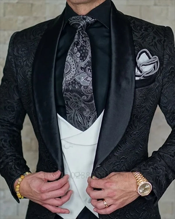 Elegant Men's 3-Piece Tuxedo Suit Set with Shawl Lapel and Waistcoat for Formal and Casual Events
